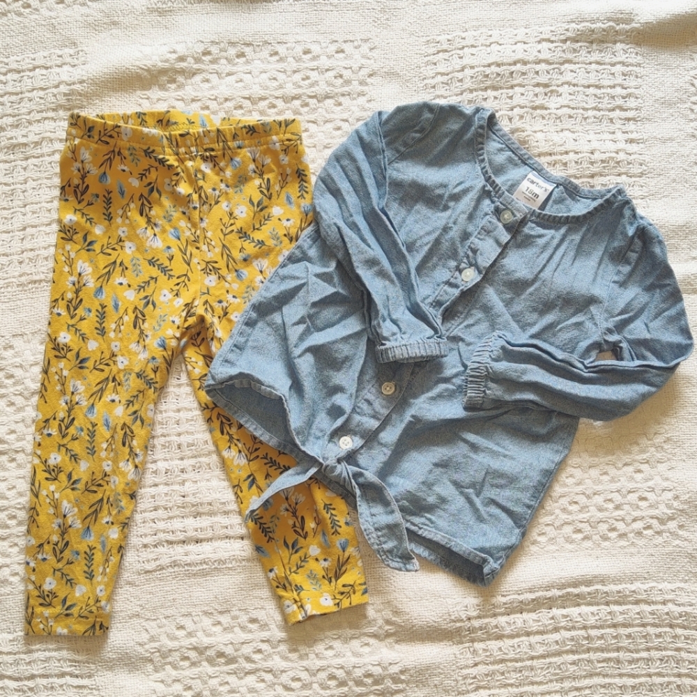 Chambray/Floral Carter's Size 18 Month Outfit